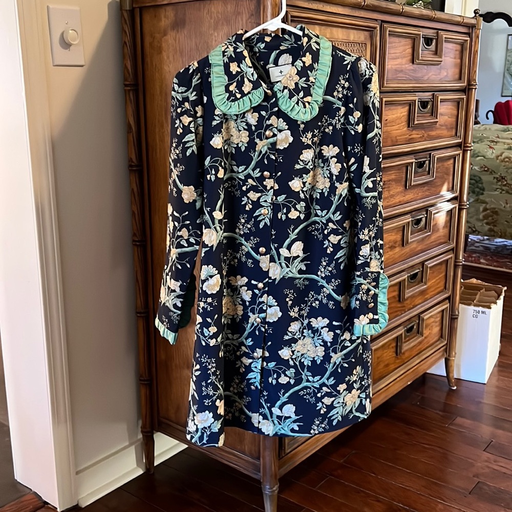 Tuckernuck long sleeved satin floral dress with gold button s